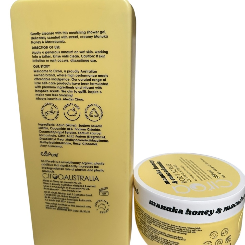 CIROA manuka honey & Macadamia Duo Body Scrub & Shower Gel Gift Set New - Picture 2 of 8